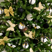 Set of 6 Black Round Flocked Baubles