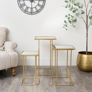 Set of 3 Gold Mirrored Square Side Tables