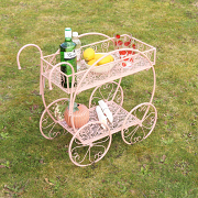 Pink Round Garden Bar Cart Drinks Trolley Style Plant Stand