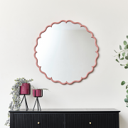 Dark Peach Scalloped Frame Round Wall Mirror - 80cm x 80cm