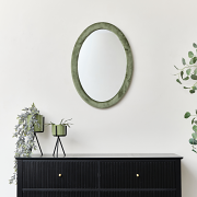 Green Oval Velvet Framed Wall Mirror 50cm x 70cm