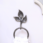 Antique Silver Leaf Detail Textured Towel Ring Holder