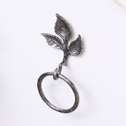 Antique Silver Leaf Detail Textured Towel Ring Holder