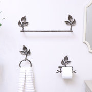Antique Silver Leaf Detail Textured Towel Ring Holder