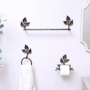 Antique Brass Leaf Detail Textured Towel Ring Holder
