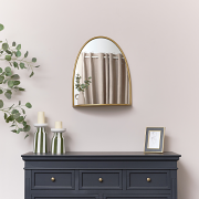 Arched Gold Mirror With Mirrored Shelf - 50cm x 60cm Arched Gold Mirror With Mirrored Shelf - 50cm x 60cm