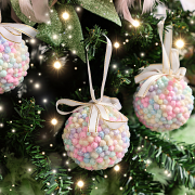 Set of 3 Mutlicoloured Pastel Beads Bauble - 8cm
