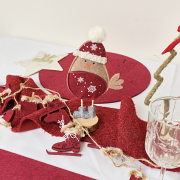 Neutral & Red Felt Robin Standing Decoration with Wooden Base - 22cm