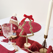 Neutral & Red Felt Robin Standing Decoration with Wooden Base - 22cm