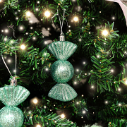 Set of 3 Sage Green Glitter Sweet Shaped Bauble Decorations - 11cm