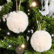 Set of 3 Small Cream Faux Fur Baubles - 7.5cm