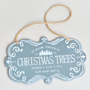 Blue & White Christmas Trees Hanging Sign - 18cm x 10.5cm