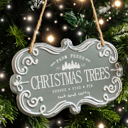 Blue & White Christmas Trees Hanging Sign - 18cm x 10.5cm