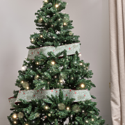 Green Christmas Tree Detailed Fabric Tree Ribbon - 270cm