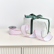 Large Pink & White Diagonal Striped Wired Ribbon Garland - 270m