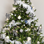 Set of 2 Black & White Checked Bow Decorations - 17cm