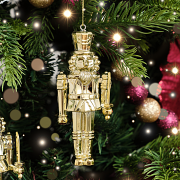 Set of 2 Shiny Gold Nutracker Hanging Tree Decorations - 12cm