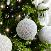 Set of 3 Silver Grey Beaded Baubles - 8cm
