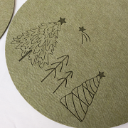 Set of 4 Green Round Felt Placemats with Tree Detail