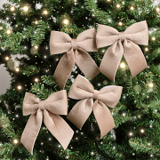 Set of 4 Taupe Velvet Christmas Bows