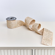 Large Pale Champagne Floral Glittered Wired Ribbon Garland - 270cm Large Pale Champagne Floral Glittered Wired Ribbon Garland - 270cm