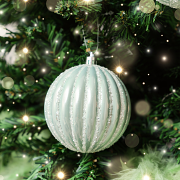 Set of 2 Icy Blue Glitter Striped Reeded Hanging Baubles - 8cm Set of 2 Icy Blue Glitter Striped Reeded Hanging Baubles - 8cm