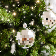 Set of 6 Silver Disco Ball Christmas Baubles - 8cm Set of 6 Silver Disco Ball Christmas Baubles - 8cm