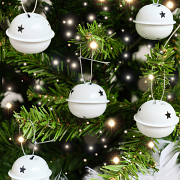 Set of 8 White Hanging Bell Christmas Decorations - 4cm Set of 8 White Hanging Bell Christmas Decorations - 4cm