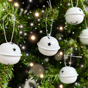 Set of 8 White Hanging Bell Christmas Decorations - 4cm Set of 8 White Hanging Bell Christmas Decorations - 4cm
