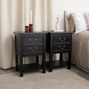Set Of 2 Black 2 Drawer Bedside Tables with Shelf - Briggs Range Set Of 2 Black 2 Drawer Bedside Tables with Shelf - Briggs Range