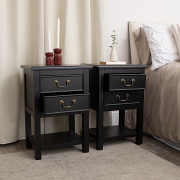 Set Of 2 Black 2 Drawer Bedside Tables with Shelf - Briggs Range Set Of 2 Black 2 Drawer Bedside Tables with Shelf - Briggs Range