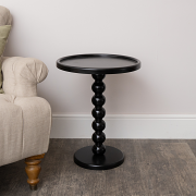 Black Painted Round Wooden Bobble Side Table - 45cm x 56.5cm