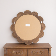 Dark Wood Scalloped Edge Bevelled Wall Mirror - 70cm
