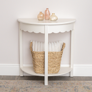 White Scalloped Half Moon Console Table with Shelf - 78cm x 80cm
