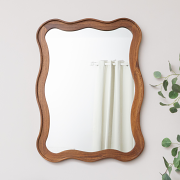 Large Natural Wood Wavy Edge Wall Mounted Mirror - 60cm x 80cm