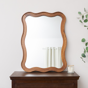 Large Natural Wood Wavy Edge Wall Mounted Mirror - 60cm x 80cm