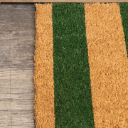 Rectangular Green & Natural Striped Doormat with Scallop Edge