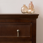 Dark Brown Wooden Reeded Chest of 3 Drawers, Dressing Table, Mirror Set & Pair of Bedside Tables - Georgian Range