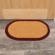 Natural Oval Coir Door Mat with a Wine Red Border