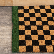 Rectangular Checkered Coir Door Mat with Solid Green Border