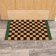 Rectangular Checkered Coir Door Mat with Solid Green Border