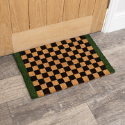 Rectangular Checkered Coir Door Mat with Solid Green Border