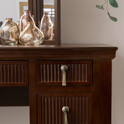 Dark Brown Wooden Reeded Dressing Table & Mirror Set - Georgian Range