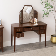 Dark Brown Wooden Reeded Dressing Table & Mirror Set - Georgian Range
