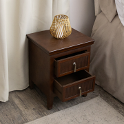 Dark Brown Wooden Reeded 2 Drawer Bedside Table - Georgian Range