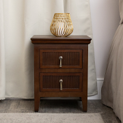 Dark Brown Wooden Reeded 2 Drawer Bedside Table - Georgian Range