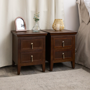 Dark Brown Wooden Reeded Wardrobe, Dressing Table, Mirror Set, Chest of 3 Drawers & Pair of Bedside Tables - Georgian Range