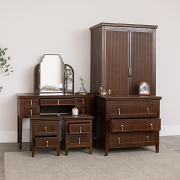 Dark Brown Wooden Reeded Wardrobe, Dressing Table, Mirror Set, Chest of 3 Drawers & Pair of Bedside Tables - Georgian Range