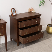 3 Drawer Dark Brown Wooden Reeded Chest of Drawers - Georgian Range