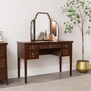 Dark Brown Wooden Reeded Dressing Table, Mirror Set & Pair of Bedside Tables - Georgian Range